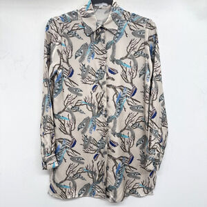 ALA von AUERSPERG 100% Silk Button Up Tunic Shirt Sz XXS Multicolor Printed Luxe